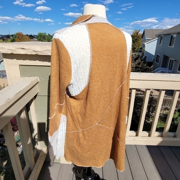 NICK & MO GOLDEN MUSTARD YELLOW RIBBED CARDIGAN W LACE & CROCHET LACE, sz M/L - Picture 12 of 16